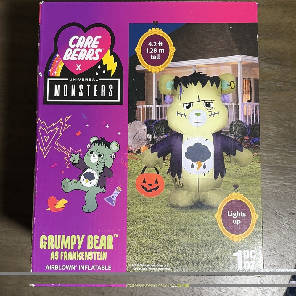 Gemmy Care Bears x Monsters Grumpy Bear Frankenstein Inflatable 4.2' Halloween